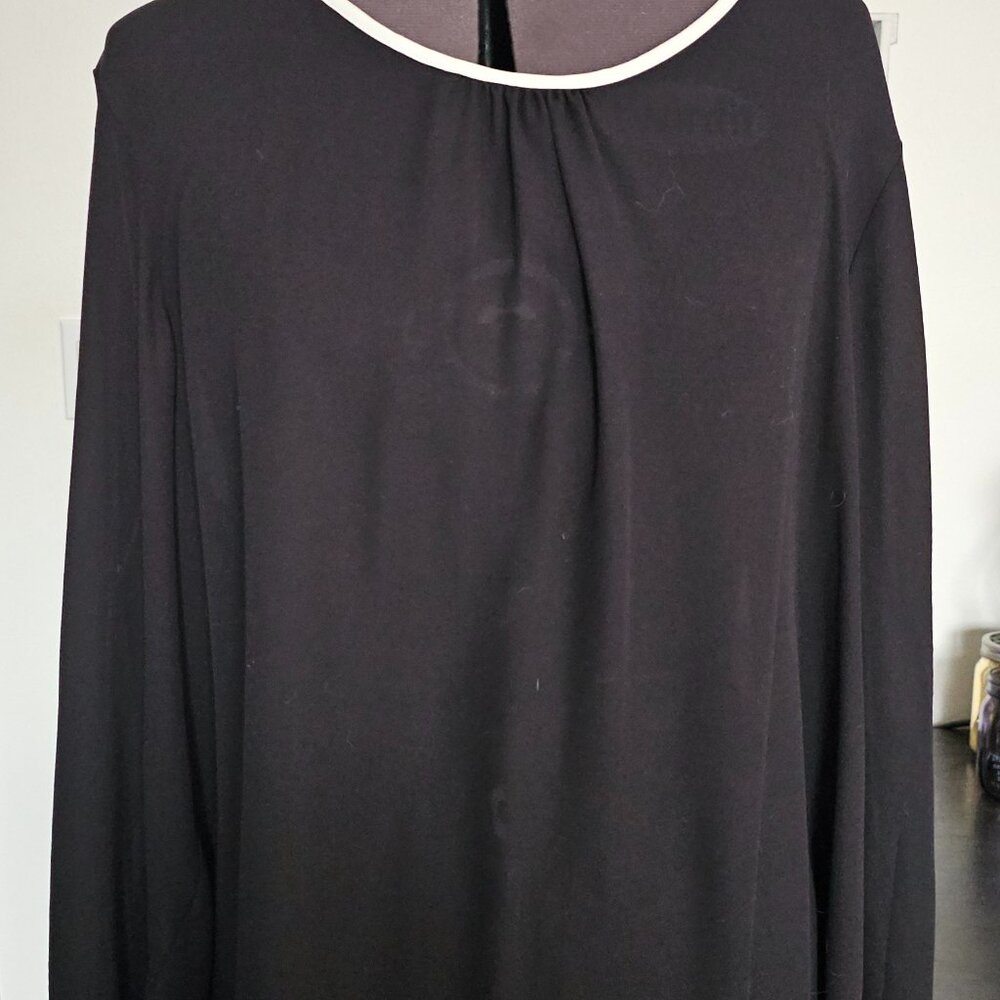 Maurice's Black Blouse with white Piping
